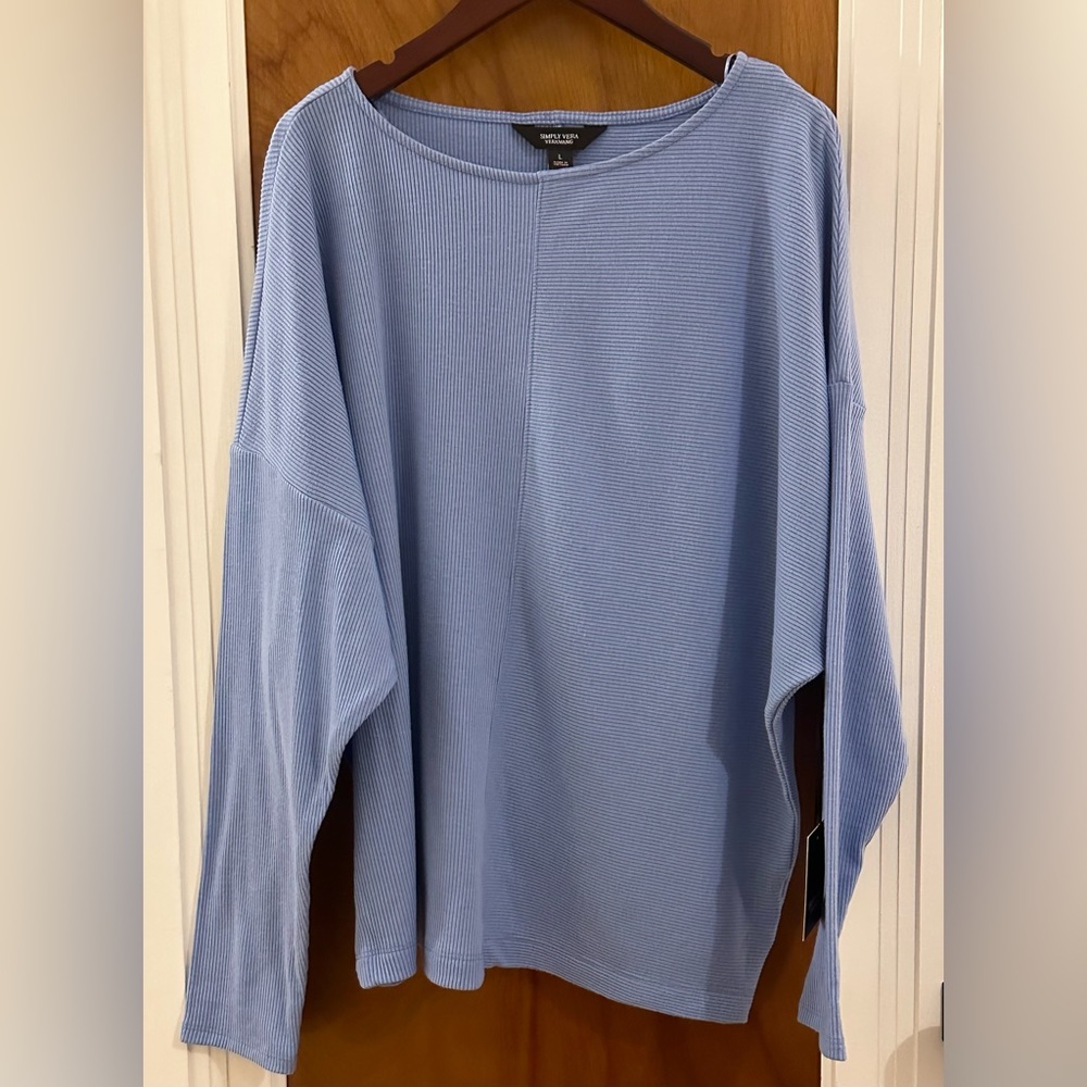 NEW Simply Vera Sweater Boat Neck Sky Blue Size Large Ribbed Vera Wang